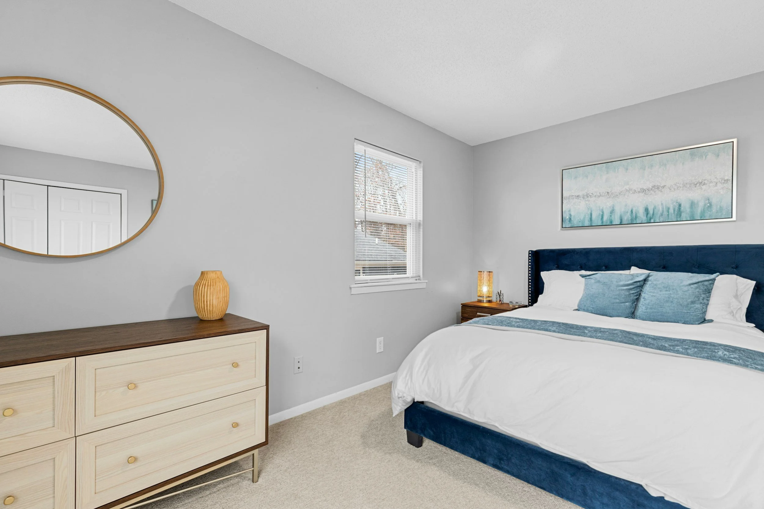 Tranquil bedroom with gray walls