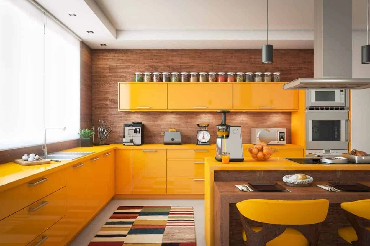 Bright kitchen with mustard yellow cabinets